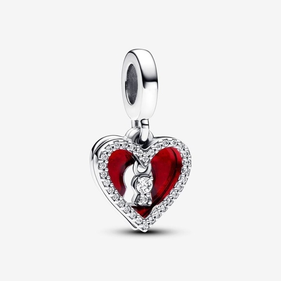 🆕Red Heart & Keyhole Double Dangle Charm - Picture 1 of 7
